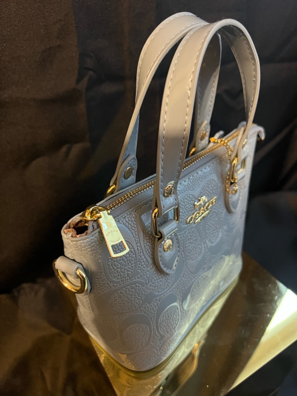 Coach Pale Blue Embossed Leather Satchel with Gold Hardware - Picture 3 of 12
